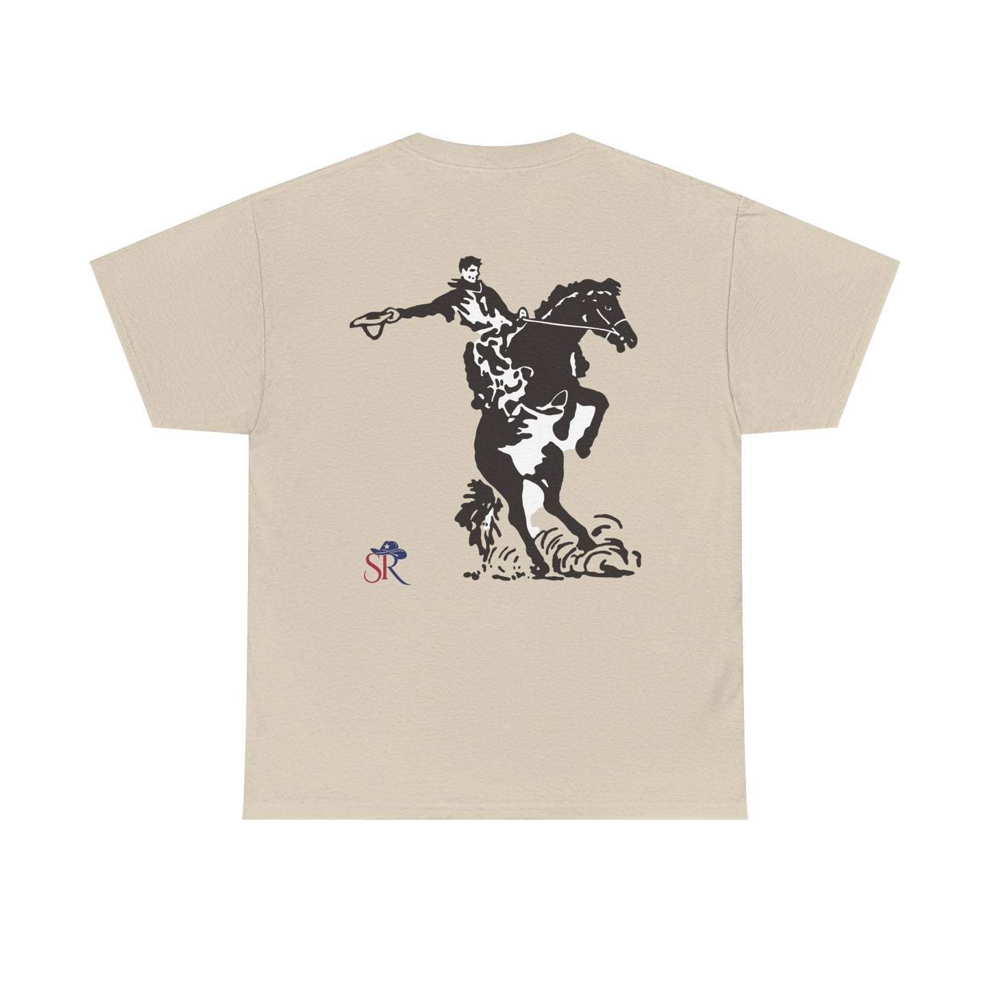 Stay Kanchi Tee — Minimalist White T‑Shirt with Rodeo Horse Back Graphic