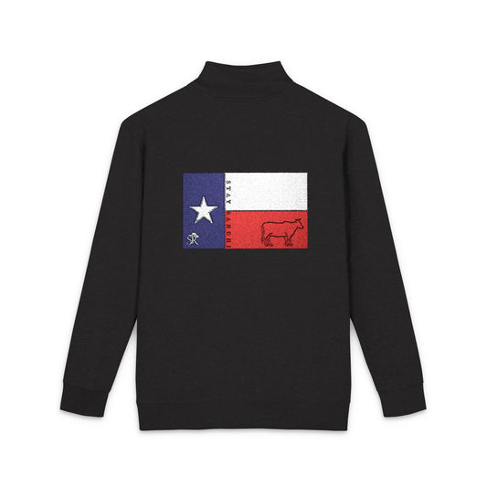 Texas Flag Embroidered Half-Zip Pullover — Cozy Fleece Jacket for Lone Star Pride