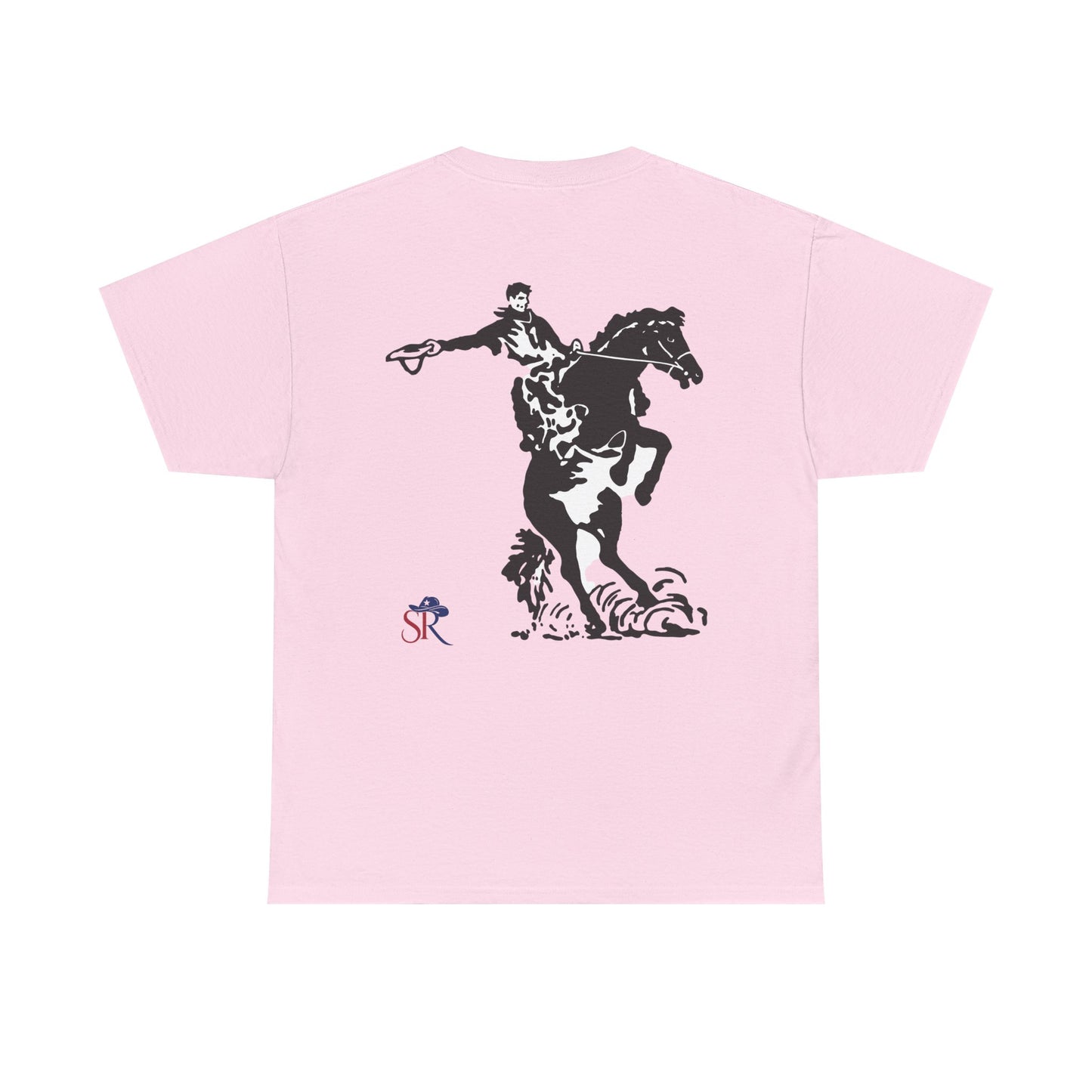 Stay Kanchi Tee — Minimalist White T‑Shirt with Rodeo Horse Back Graphic