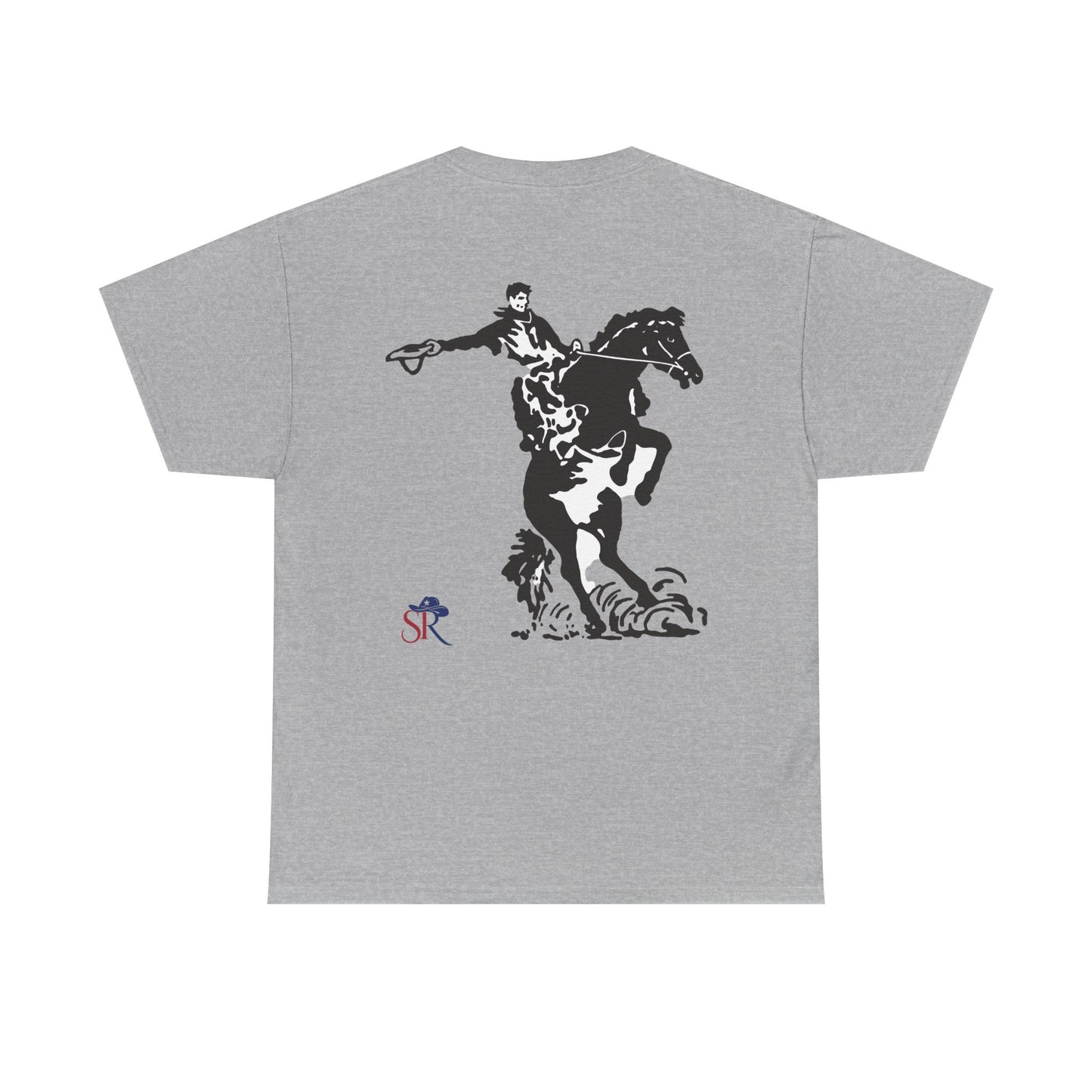 Stay Kanchi Tee — Minimalist White T‑Shirt with Rodeo Horse Back Graphic