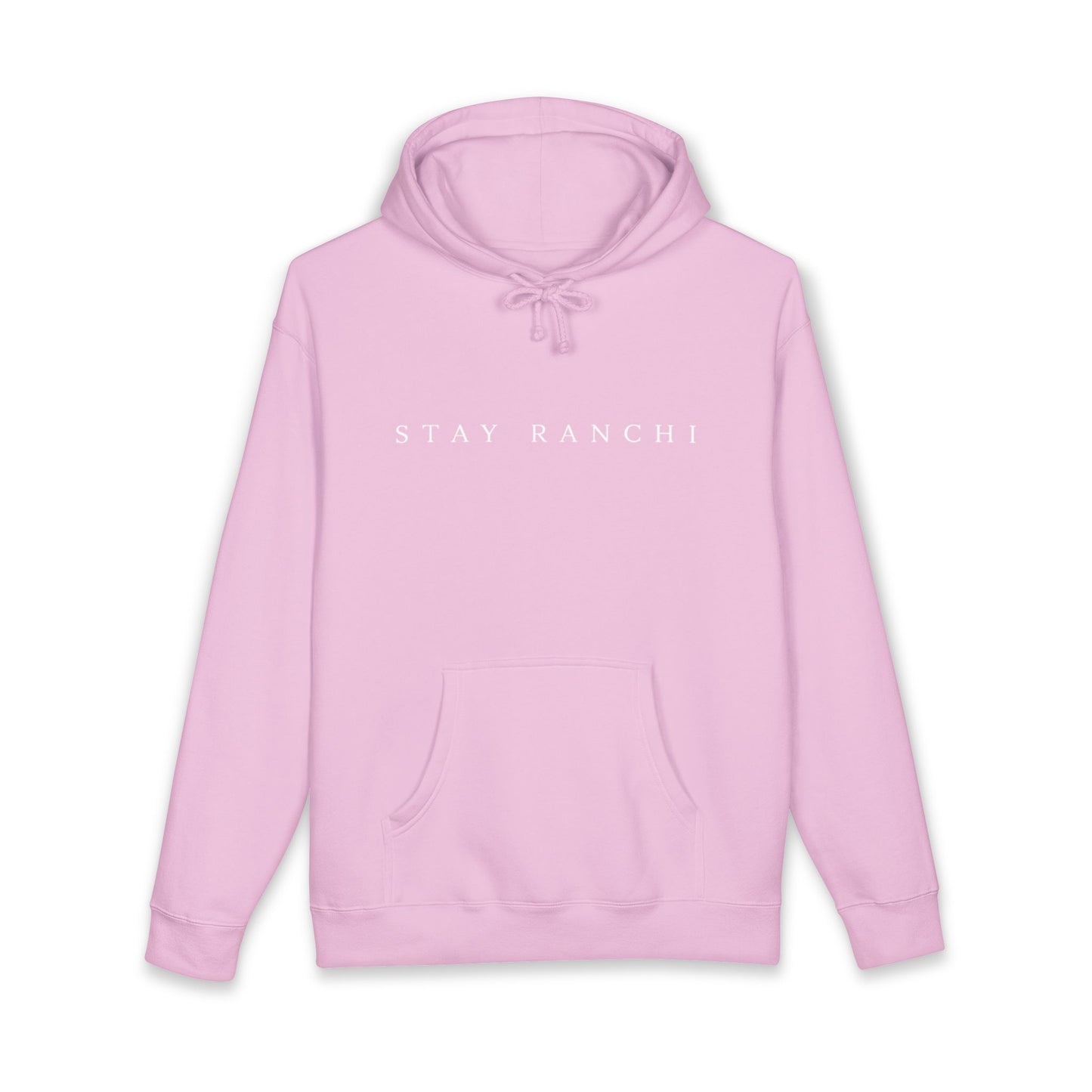 Stay Ranchi Hoodie — Pink Cowprint Logo Hooded Sweatshirt