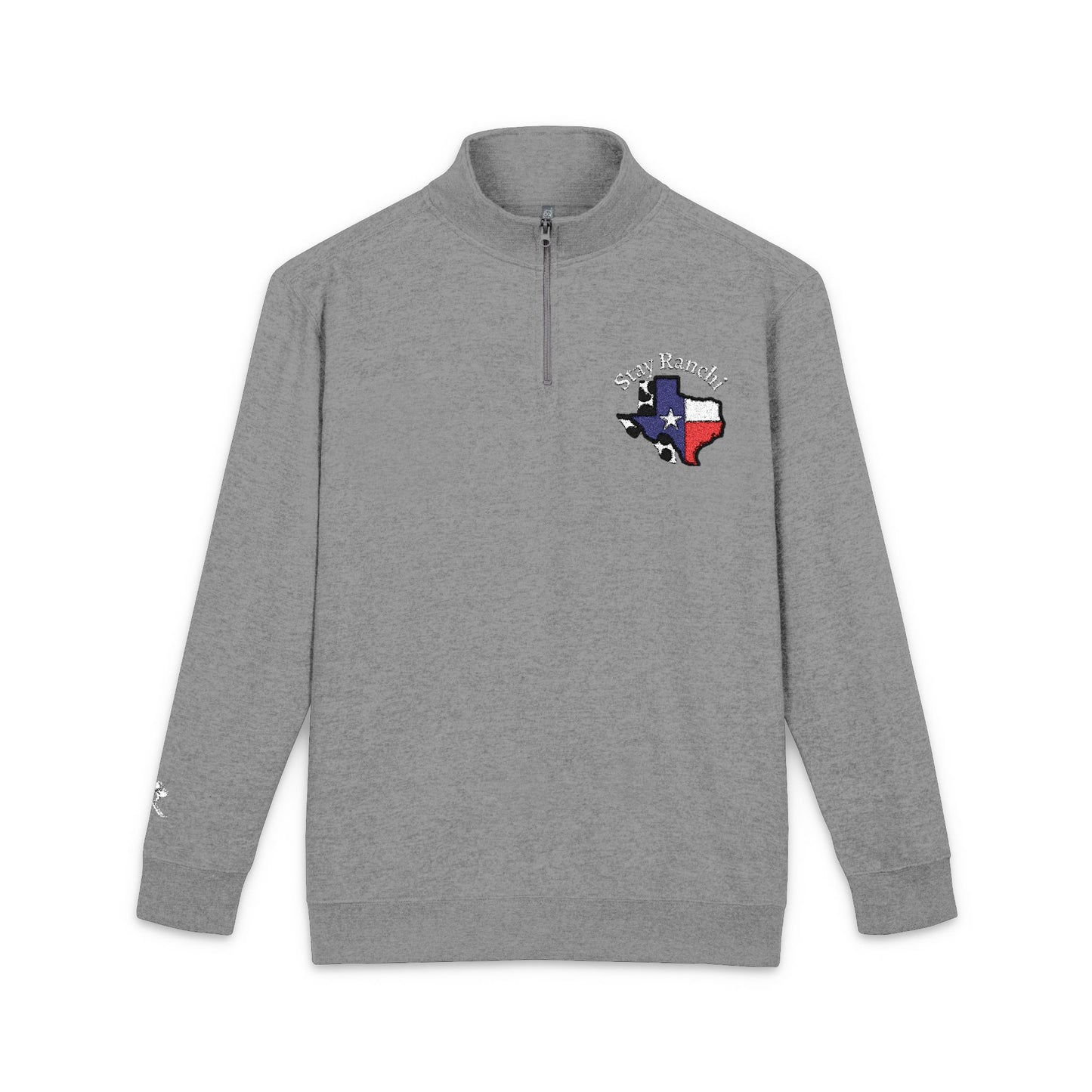 Texas Flag Embroidered Pullover — SR Monogram Fleece Quarter‑Zip