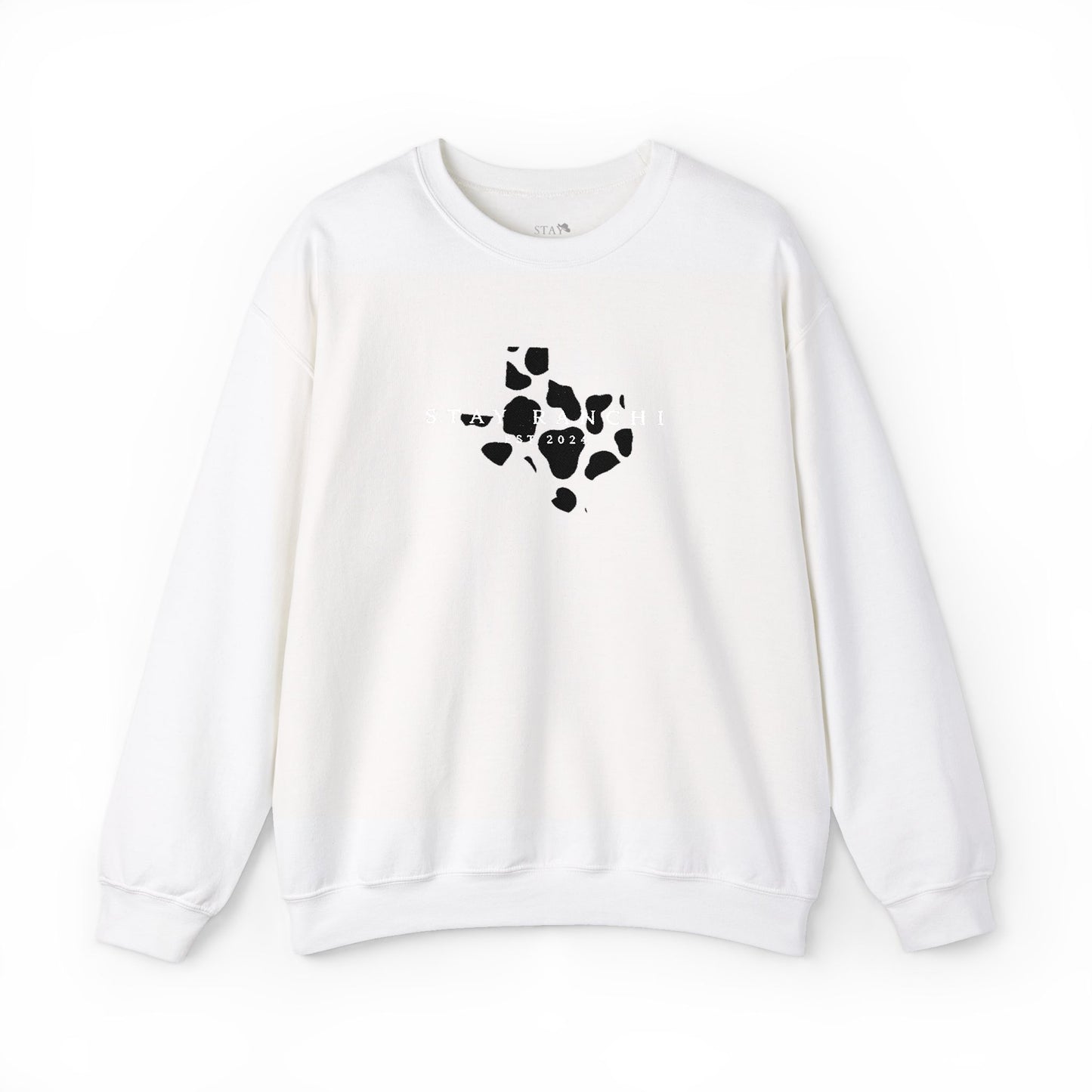 Cow Print Texas Crewneck Sweatshirt — Texas Heartland Graphic Pullover