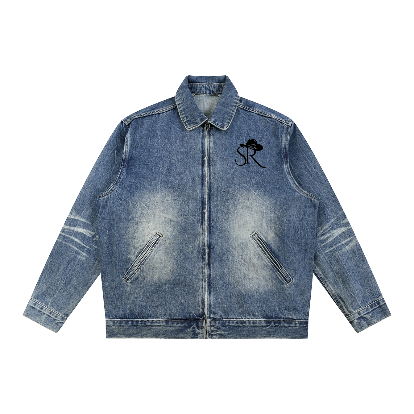 Vintage Wash Zip Up Denim Jacket