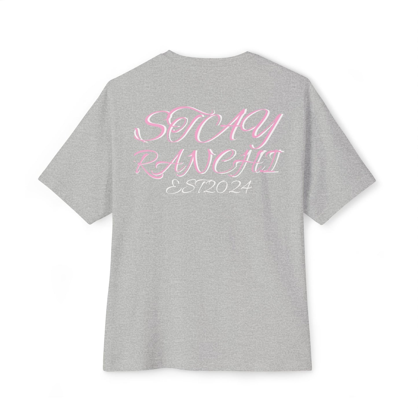 Boxy Tee — 'STAY RANCHI' Pastel Pink Oversized Graphic T-Shirt