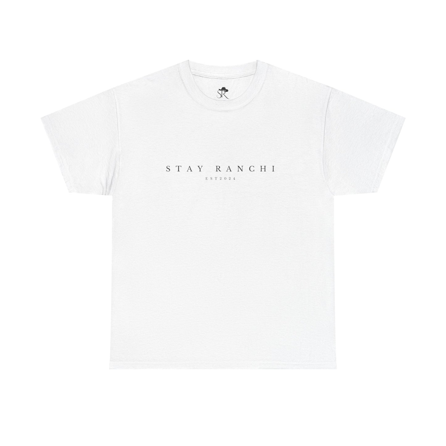 Stay Kanchi Tee — Minimalist White T‑Shirt with Rodeo Horse Back Graphic