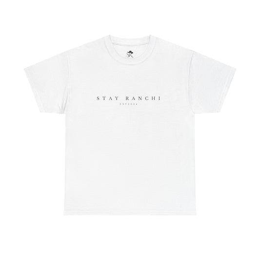 Stay Kanchi Tee — Minimalist White T‑Shirt with Rodeo Horse Back Graphic