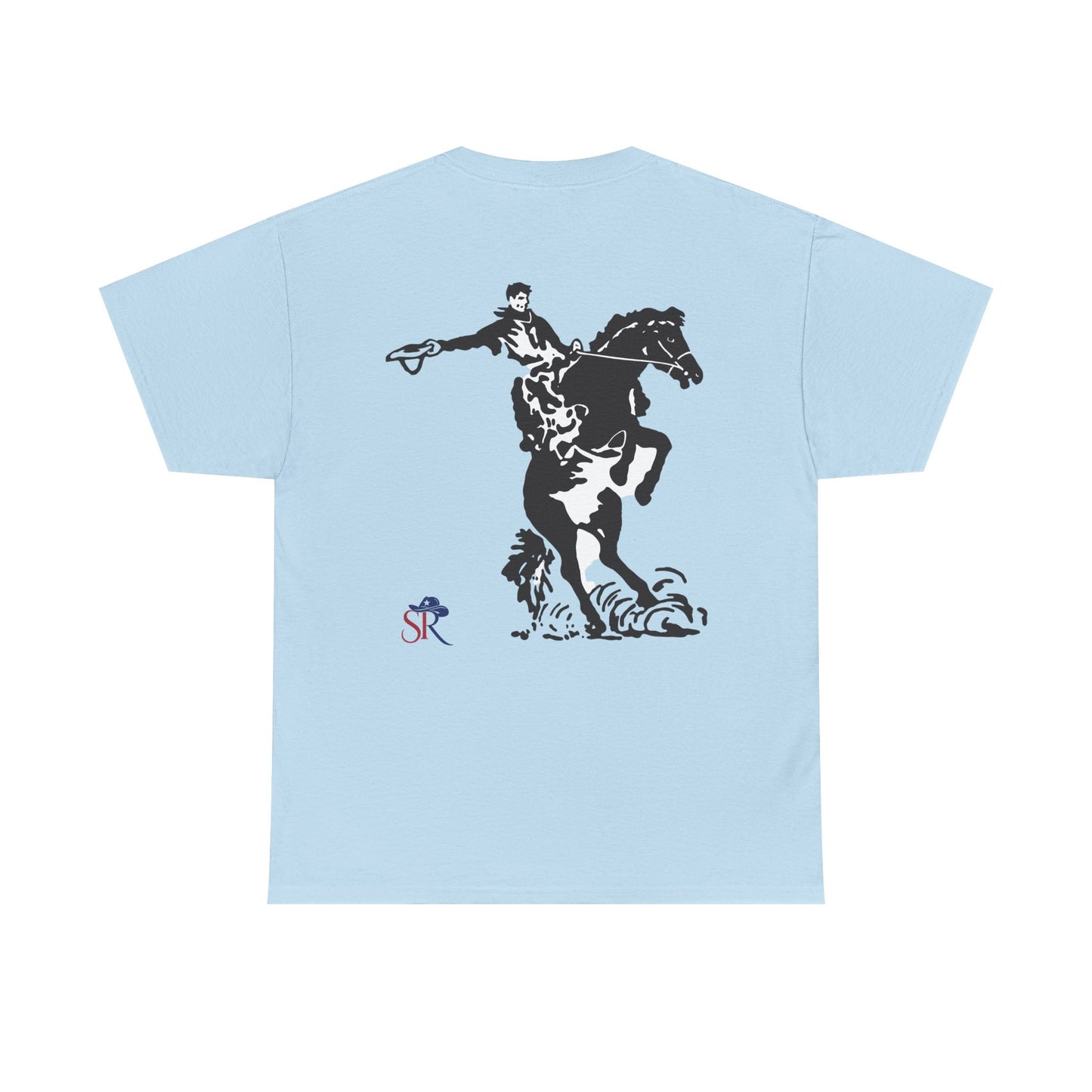 Stay Kanchi Tee — Minimalist White T‑Shirt with Rodeo Horse Back Graphic