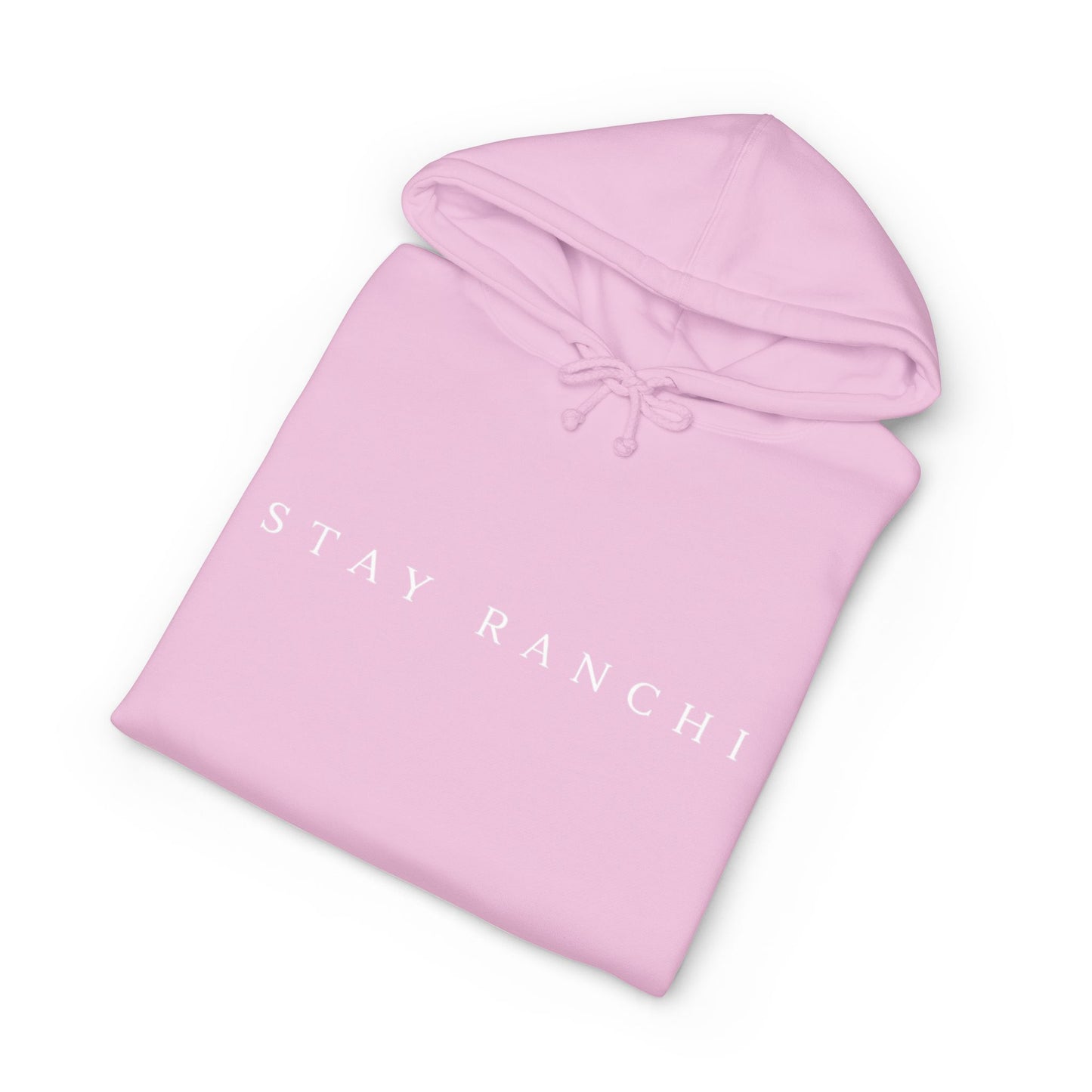 Stay Ranchi Hoodie — Pink Cowprint Logo Hooded Sweatshirt