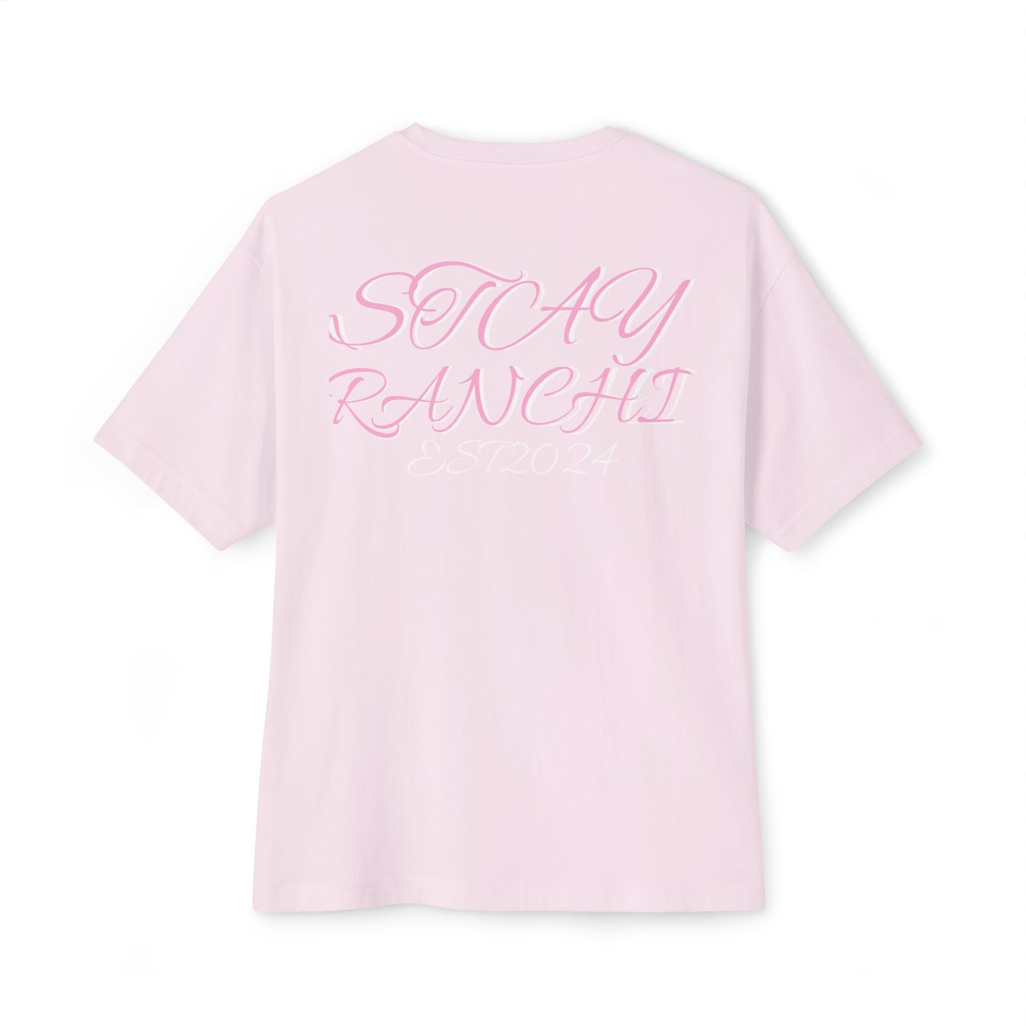 Boxy Tee — 'STAY RANCHI' Pastel Pink Oversized Graphic T-Shirt