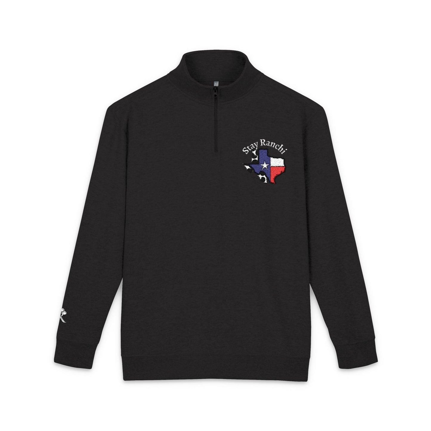 Texas Flag Embroidered Pullover — SR Monogram Fleece Quarter‑Zip