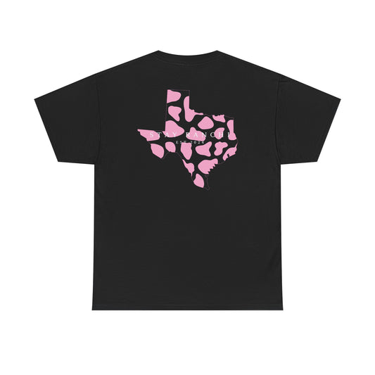 Texas Cow Print T-Shirt — Minimal Lone Star Cowhide Tee