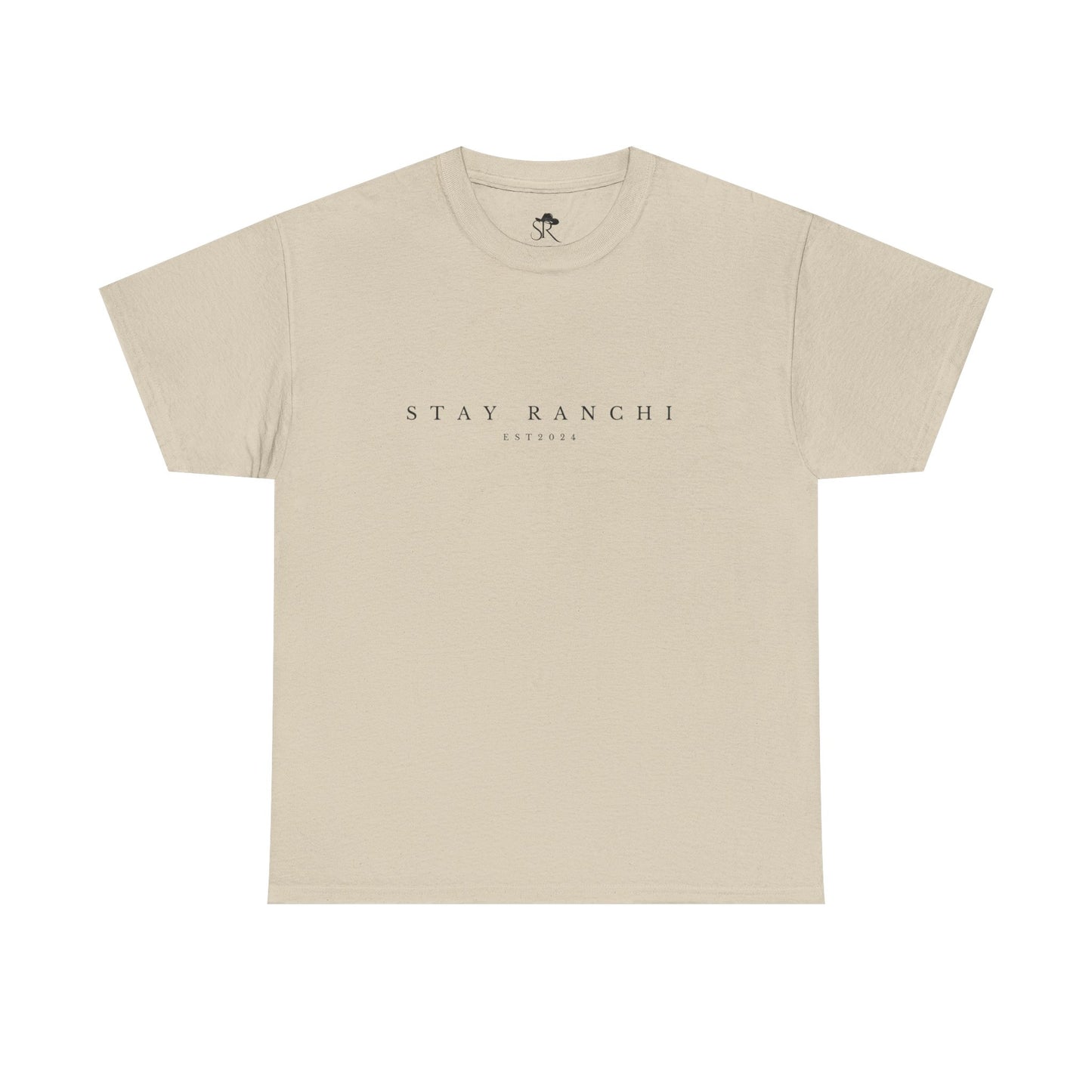 Stay Kanchi Tee — Minimalist White T‑Shirt with Rodeo Horse Back Graphic