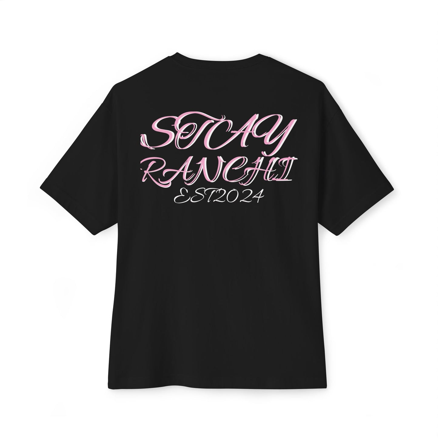 Boxy Tee — 'STAY RANCHI' Pastel Pink Oversized Graphic T-Shirt