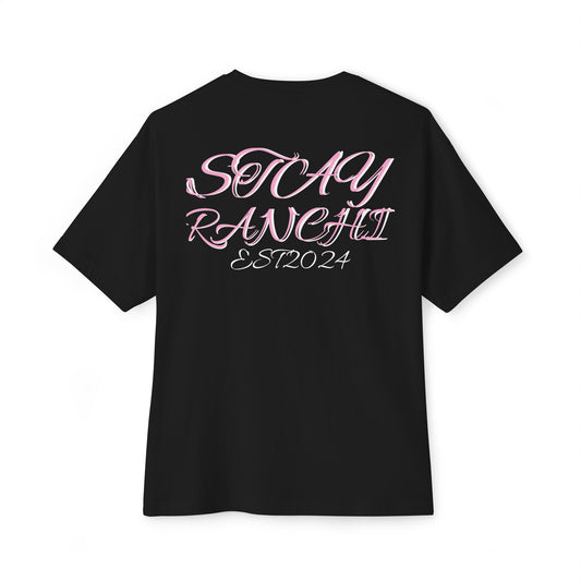 Boxy Tee — 'STAY RANCHI' Pastel Pink Oversized Graphic T-Shirt