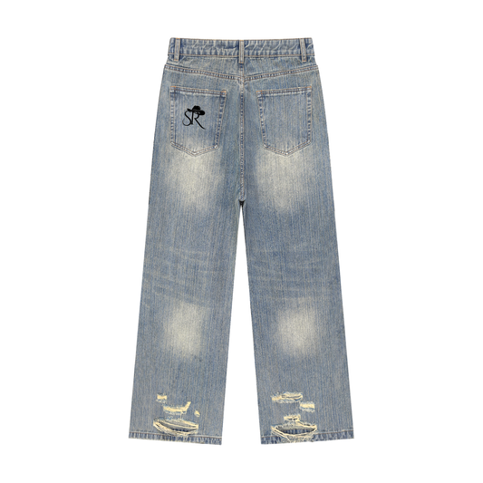 Vintage Wash Distressed Denim Jeans